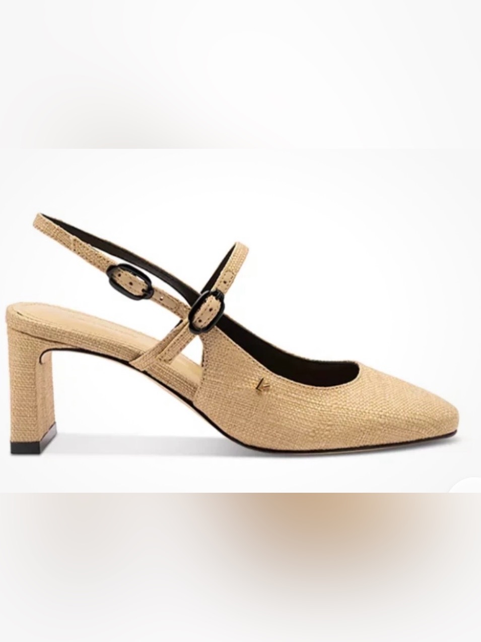 Larroude Beige Textured Slingback Pointed Block Heel